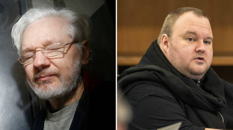 Kim Dotcom (right) has defended Julian Assange (left). © REUTERS/Henry Nicholls, © REUTERS/Nigel Marple