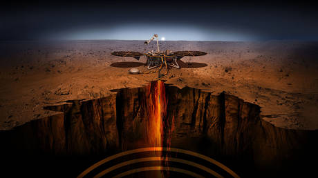 An artist illustration of the InSight lander on Mars. © NASA/JPL-Caltech