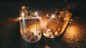 Arctic kiss: Two Russian nuclear icebreakers rendezvous in spectacular night-time DRONE FOOTAGE
