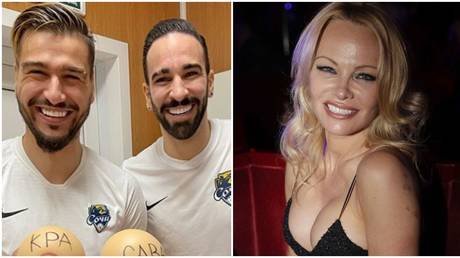 ‘Bringing the best of Pamela Anderson to Russia’: Footballer Adil Rami poses with plastic breasts in cheeky nod to Baywatch ex