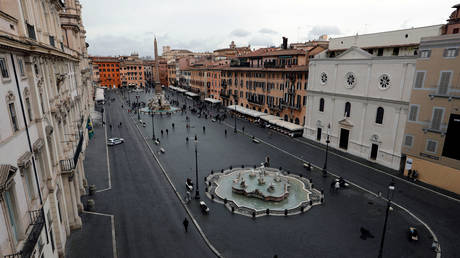 Very few people are seen in Piazza Navona, which would usually be full of tourists, in Rome, Italy, March 2, 2020.