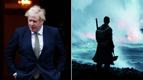 (L) British PM Boris Johnson © REUTERS/Henry Nicholls; (R) Dunkirk (2017) Poster, Dir: Christopher Nolan © Global Look Press via ZUMA Press