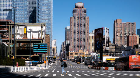 Empty street is seen in Manhattan borough following the outbreak of coronavirus disease (COVID-19), in New York City, U.S., March 15, 2020.