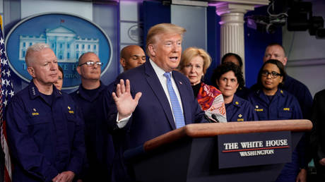 Donald Trump speaks during a briefing on the administration's response to the coronavirus in Washington.