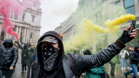 Protestors from the Green Anti-Capitalist Front (GAF) on February 28, 2020 in London, England © Ollie Millington/Getty Images