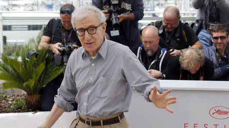 Woody Allen gestures at opening of the 69th Cannes Film Festival in Cannes, France