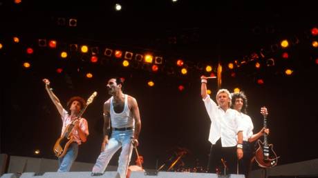 Queen at Live Aid on July 13, 1985 in London, United Kingdom