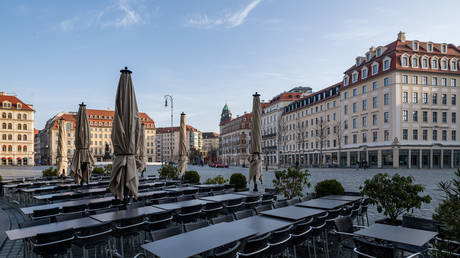The deserted square in Dresden, eastern Germany, on March 27, 2020
