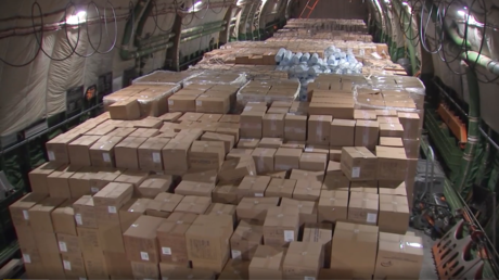 Boxes of Russian medical supplies bound for the US © Russian Ministry of Defense