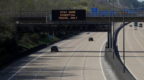 General view of a quiet M25 near Cobham as the spread of the coronavirus disease continues, Cobham, Britain, April 10, 2020.