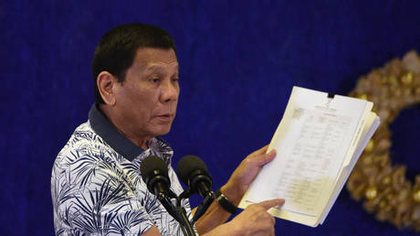 President Rodrigo Duterte during a press conference in Manila, the Philippines. November 2019. © AFP / Ted Aljibe