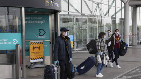 A chartered plane with Romanian seasonal workers arrives at London Stanstead Airport, 16th April 2020, in London, United Kingdom