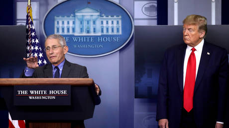 FILE PHOTO: National Institute of Allergy and Infectious Diseases director Dr. Anthony Fauci speaks alongside US President Donald Trump at a White House briefing in Washington, DC.