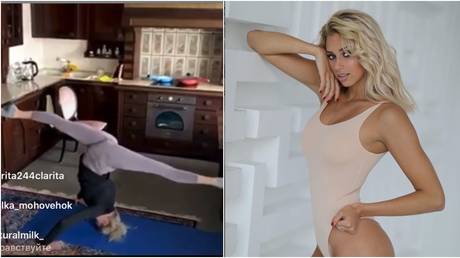 Russian synchronized swimmer Subbotina shows off stunning suppleness in lockdown kitchen workout  (VIDEO)