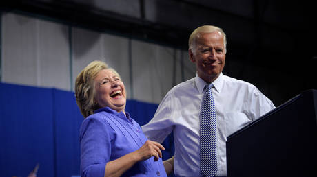 (File photo) Hillary Clinton and Joe Biden campaign together in Scranton, Pennsylvania, August 15, 2016.