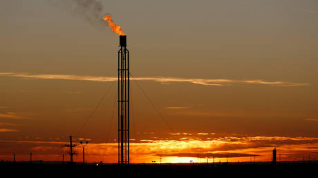A flare burns excess natural gas in the Permian Basin in Loving County, Texas, U.S. November 23, 2019 © REUTERS / Angus Mordant