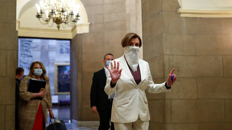 House Speaker Nancy Pelosi (shown in this April 23, 2020 file photo) defended the Democrat presidential nominee Joe Biden