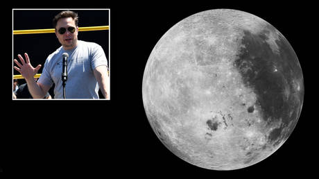 Elon Musk (inset) says he will plant an anime flag on the moon. Main image: © NASA/Goddard Space Flight Center; inset: © Global Look Press