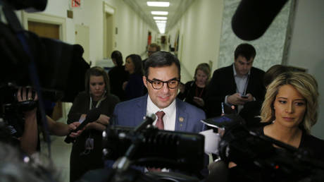 Justin Amash talks to reporters on Capitol Hill after attending a White House meeting on the repeal of Obamacare in Washington