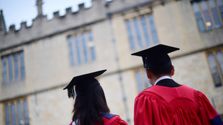 Graduates outside the Sheldonian Theatre after a graduation ceremony at Oxford University, in Oxford, Britain, July 15, 2017