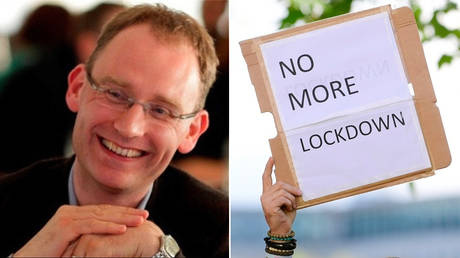 Professor Neil Ferguson © Imperial College; Protest against lockdown in London. © Reuters / Toby Melville
