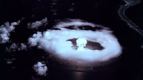 US atomic bomb test at Bikini in the Marshall Islands, 1 July 1946.