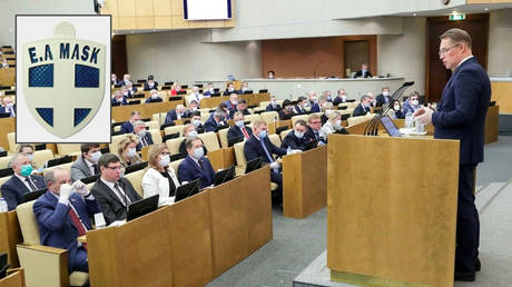 Individual protection device © ecom-japan.com; © A session of the Russian State Duma during the coronavirus pandemic. © Sputnik