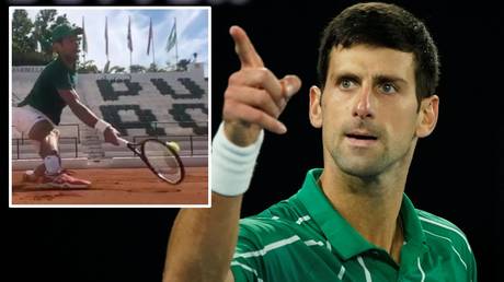 Back on court: Novak Djokovic shows off sliding prowess as he returns to practice in Marbella (VIDEO)
