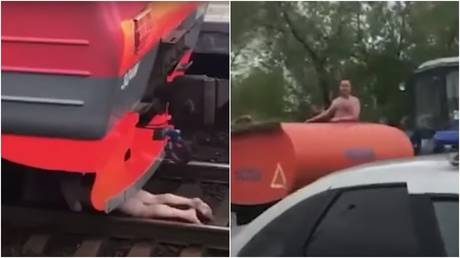 Naked & not afraid: WATCH nude guy wreak havoc at Moscow train station
