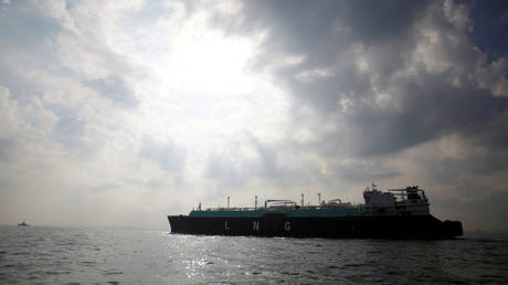 FILE PHOTO - A liquefied natural gas (LNG) carrying vessel sails at Tokyo Bay, Japan.