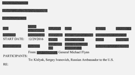 Heavily redacted cover page from the declassified transcript between Gen. Michael Flynn and Russian Ambassador Sergey Kislyak ©  screenshot