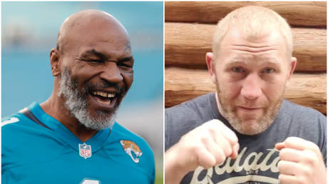 Mike Tyson, JAMES GILBERT / GETTY IMAGES NORTH AMERICA / GETTY IMAGES VIA AFP (left); Instagram / Sergei Kharitonov