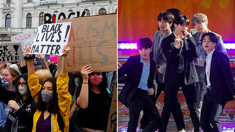 Black Lives Matter protest in Vienna/Members of K-Pop band, BTS perform on ABC's 'Good Morning America' show in Central Park in New York City ©  REUTERS/Brendan McDermid/Leonhard Foeger