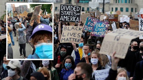 Demonstrators at a Black Lives Matter protest in London which Katie Hopkins (inset) attended. Main image: © REUTERS/Peter Nicholls; inset: © Katie Hopkins/ Twitter