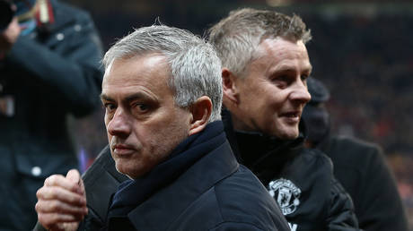 Tottenham boss Jose Mourinho and Manchester United manager Ole Gunnar Solskjaer. © Manchester United via Getty Images