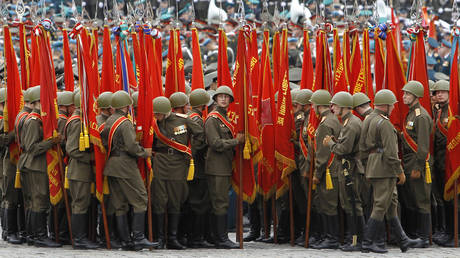Russian military personnel in historical uniforms rehearse for Victory Day parade, Moscow May 6, 2010.