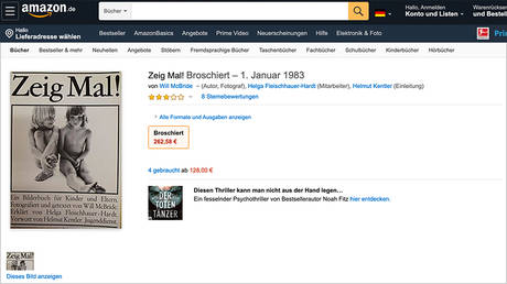 A screenshot of the now deleted Amazon page of the 'Zeig Mal!' (Show me!) brochure by Will McBride.