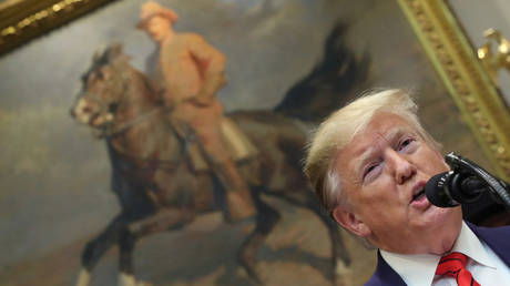 FILE PHOTO: Donald Trump speaks in front of a portrait of Theodore Roosevelt © REUTERS / Jonathan Ernst