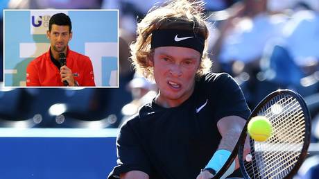 Russian tennis star Andrey Rublev and world number one Novak Djokovic. © Reuters