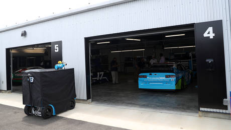 The #43 Victory Junction Chevrolet waits in the garage at Talladega Superspeedway on June 22, 2020