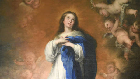 FILE PHOTO: The original painting 'The immaculate Conception of Los venerables' by Spanish artist Bartolome Murillo at the Prado Museum on June 4, 2020 in Madrid