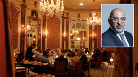 (M) Tory Party members at the French Dining Room at the Midland Hotel © Getty Images/Gideon Mendel/Corbis (T-R) Nadhim Zahawi © UK parliament