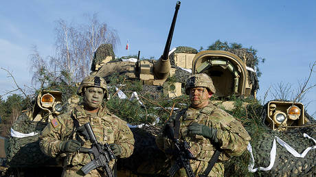 Soldiers are pictured during a welcome of the US Army’s 3rd Armored Brigade Combat Team, 4th Infantry Division for the inauguration of a bilateral military training of US and Polish Forces in support of the Atlantic Resolve operation in Zagan, Poland © AFP / NATALIA DOBRYSZYCKA