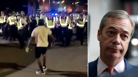 Nigel Farage (right) has weighed in on the chaotic scenes in Brixton on Wednesday night (left). © REUTERS/Yara Nardi, Snapchat / claire_419er