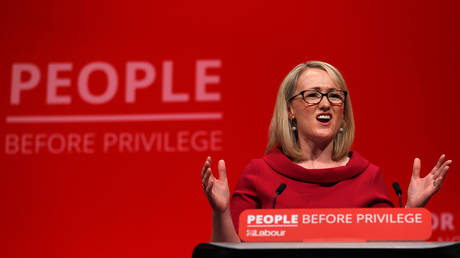 FILE PHOTO: Rebecca Long-Bailey speaks at the Labour party annual conference in Brighton, Britain September 24, 2019