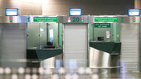 Passport control in Vnukovo airport in Moscow