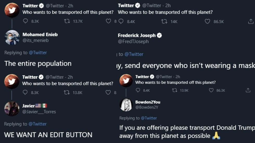 Twitter asks 'who wants to be transported OFF THIS PLANET'... gets over 10k comments totally not about NASA's Mars mission