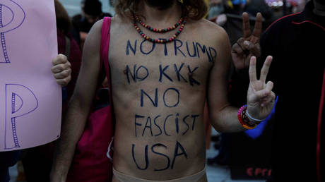 A protesters against US President Donald Trump, January 21, 2017.