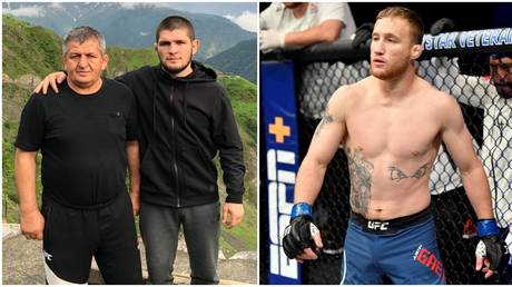 Khabib and Abdulmanap Nurmagomedov and UFC lightweight rival Justin Gaethje. © Instagram @khabib_nurmagomedov / Zuffa LLC
