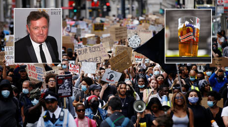 (TL) Piers Morgan © Global Look Press/Billy Bennight; (TR) © Global Look Press/ Alberto Pezzali; Main image: a Black Lives Matter protest in London. © REUTERS/Henry Nicholls